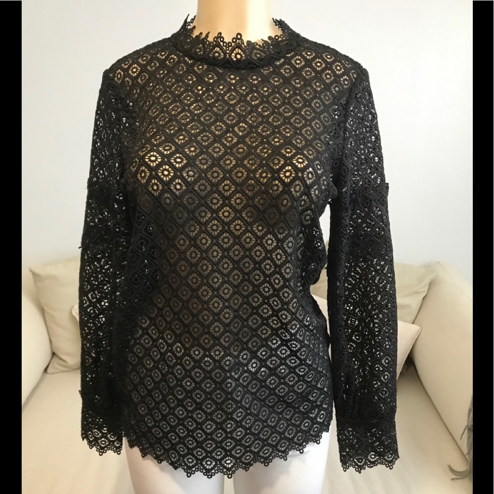 IRO LONG SLEEVE LACE BLACK BLOUSE